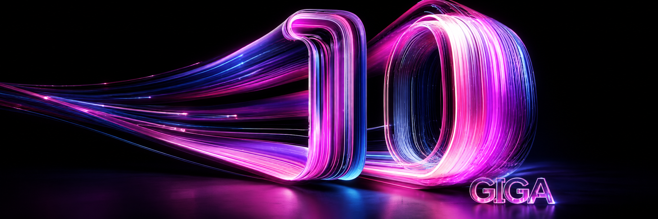 10 giga em fibras luminosas rosas e azuis